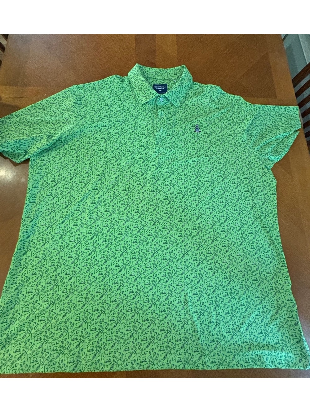 Bermuda Sands Men's Golf Polo Shirt d509  Size XXL Green with Golf Print